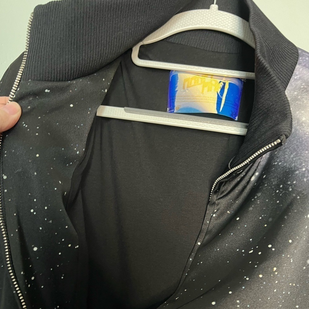 Pinko Galaxy Print Track Bomber Jacket In Black tech retro 80s style alien space - Picture 8 of 14